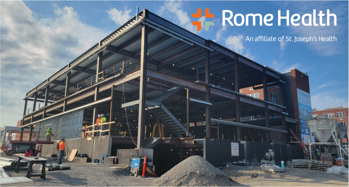 Exterior of Rome Health's new addition for the ICU and Kaplan Center for Surgical Services